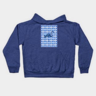 Blue Flamingo on Retro Hearts Kids Hoodie